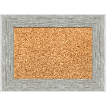 Amanti Art Rectangular Non-Magnetic Cork Bulletin Board, Natural, 23” x 17”, Glam Linen Gray Plastic Frame