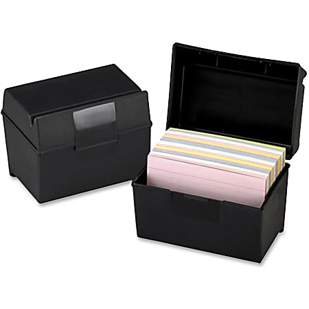 Oxford Plastic Index Card Boxes with Lids - External Dimensions: 6" Width x 4" Height - 400 x Card - Flip Top Closure - Plastic - Black - For Card - 1 Each