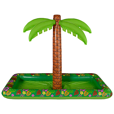 Amscan Summer Luau Inflatable Palm Tree Buffet Cooler, 49-1/4"H x 36"W x 24"D, Multicolor