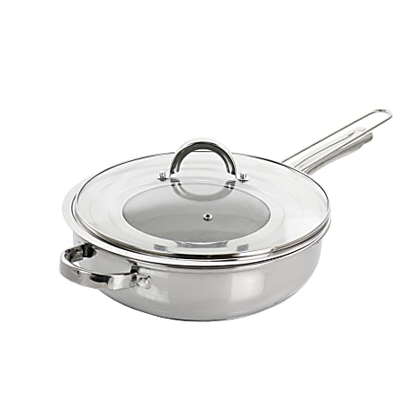 Oster Sangerfield Stainless-Steel Sauté Pan With Lid And Splatter Guard, 4 Qt