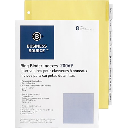Business Source Buff Stock Ring Binder Indexes, 1.25" Tabs, 8.5"x11", 8x Dividers, Box of 50 - 20069BX
