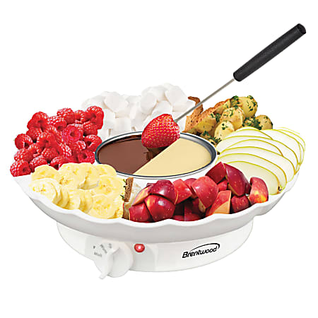 Brentwood® 25W Electric Fondue Pot Set With 3-Section Tray And 4 Dipping Forks, White