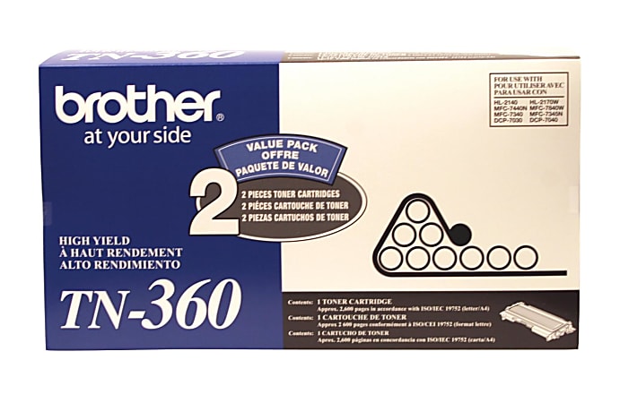 Brother® TN-360 Black Toner Cartridges, Pack Of 2, TN-360BK