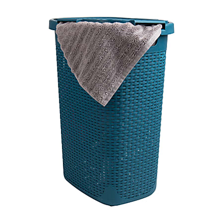 Mind Reader 60L Slim Laundry Hamper Clothes Basket with Lid, 24-3/20"H x 13-3/4"W x 17-13/20"L, Blue