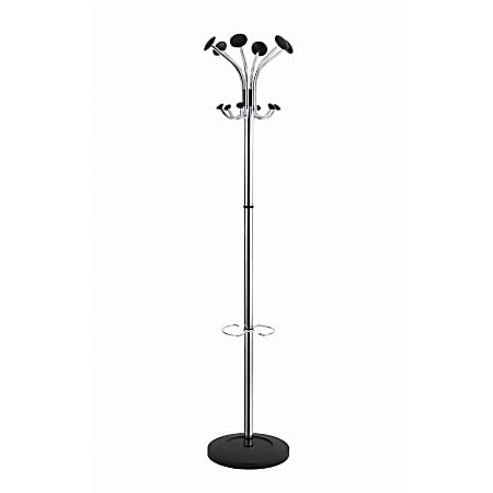 Alba Coat Tree, 6 Pegs With Accessory Hooks, 68 3/4" Chrome/Black