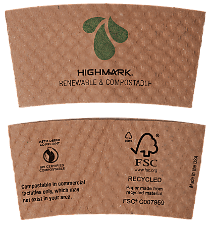 EcoGrip Cup Sleeves For 20-Oz Hot Cups, 100% Recycled, Kraft, Carton Of 1,300
