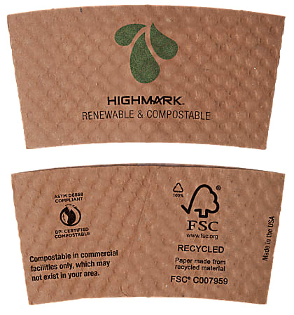 Highmark® ECO Compostable Breakroom Hot Cup Sleeves, 100%