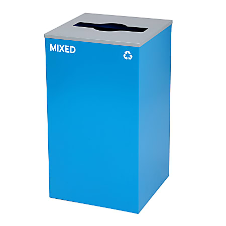 Alpine Industries Stainless Steel Mixed Recycling Bin With Mixed Lid, 29 Gal, 30”H x 16-15/16”W x 16-15/16”D, Blue