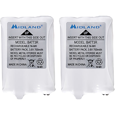 Midland Rechargeable Battery Pack - For Radio - Battery Rechargeable - 700 mAh - 3.6 V DC - 2 / Pair Midland Rechargeable Battery Pack - For Radio - Battery Rechargeable - 700 mAh - 3.6 V DC - 2 / Pair