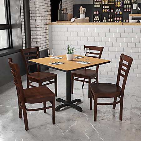 Flash Furniture Ladder Back Wood Restaurant Accent Chair, Walnut Seat/Walnut Frame