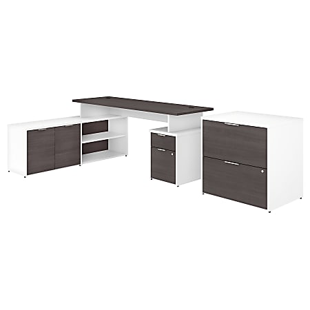 Bush Business Furniture 72"W Jamestown L-Shaped Corner Desk With Drawers And Lateral File Cabinet, Storm Gray/White, Standard Delivery