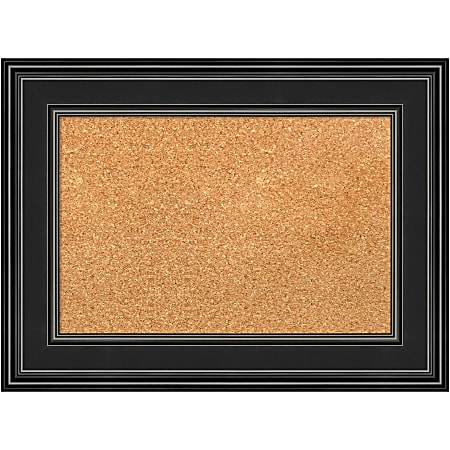 Amanti Art Non-Magnetic Cork Bulletin Board, 24" x 18", Natural, Ridge Black Plastic Frame