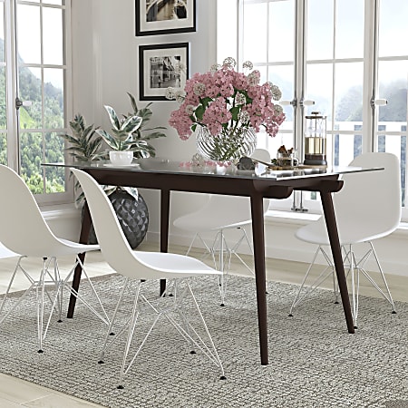 Flash Furniture Solid Wood Table With Glass Top, 29-1/2"H x 31-1/2"W x 55"D, Clear/Espresso