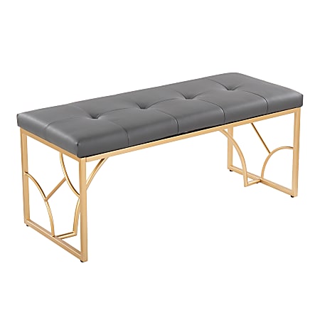LumiSource Constellation Contemporary Faux Leather Bench, Gray/Gold