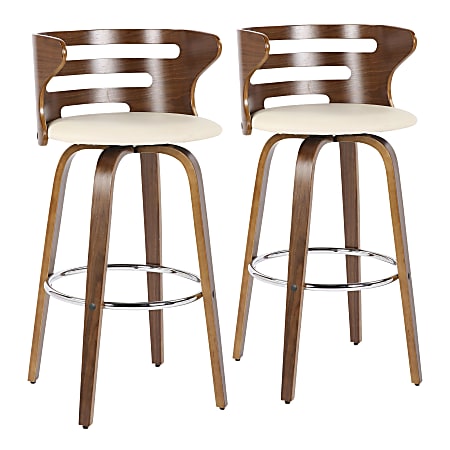 LumiSource Cosini Bar Stools, Cream Seat/Walnut Frame, Set of 2 Stools