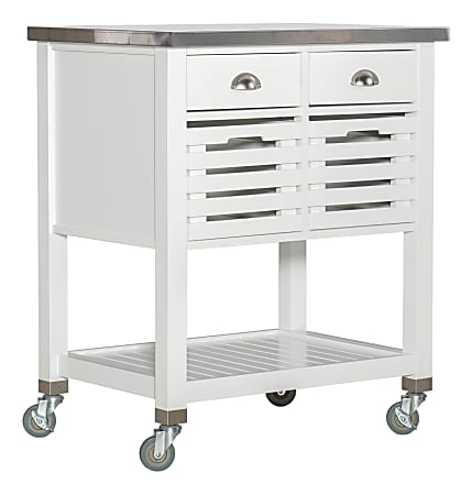 Linon Sherwood Kitchen Cart, 36-1/4"H x 30"W x 22"D, White/Stainless Steel