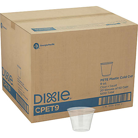 Dixie Squat Cold Cups by GP Pro - 9 fl oz - 1000 / Carton - Clear - PETE Plastic - Soda, Iced Coffee, Sample, Breakroom, Restaurant, Lobby, Coffee Shop