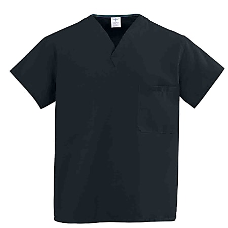 Medline ComfortEase™ Unisex 1-Pocket Reversible Scrub Top, 3X, Black