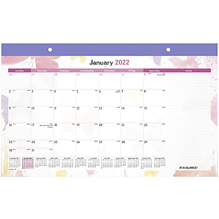 AT-A-GLANCE® Watercolors Monthly Desk Calendar, 17-3/4" x 11", Multicolor, January to December 2022, SK91-705