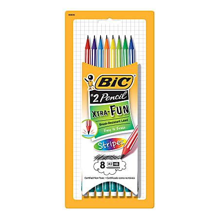#2 Pencil Xtra Fun, HB (#2), Black Lead, Assorted Stripes Barrel Colors, 8/Pack