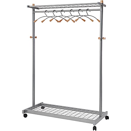 Alba Mobile 2-Sided Garment Rack, Metallic Gray/Wood