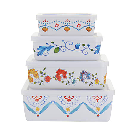 Gibson Home 8-Piece Anaya Rectangular Nesting Food Storage Set, 2-1/2"H x 5-1/2"W x 6-3/4"D