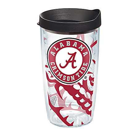 Tervis Genuine NCAA Tumbler With Lid, Alabama Crimson Tide, 16 Oz, Clear