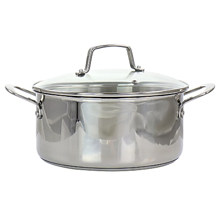 Martha Stewart Stainless Steel Dutch Oven With Glass Lid, 5 Quart, Silver
