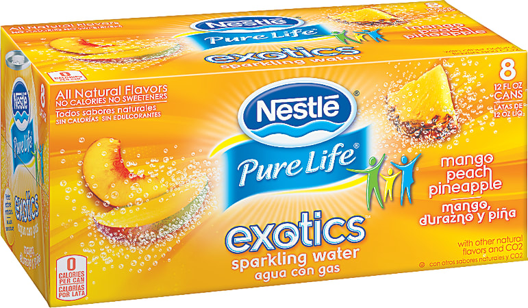 Nestlé Waters Pure Life Exotics Sparkling Water, Mango Peach Pineapple, 12 Oz, Case Of 24