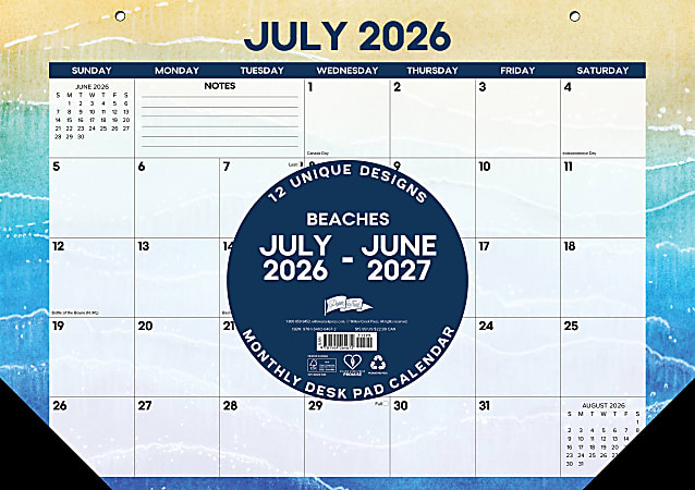 Willow Creek Press Academic Monthly Desk Pad Calendar, 17" x 12", Beaches, July 2026 - June 2027, Total Qty 1