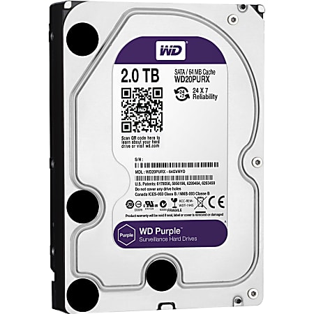 WD Purple™ 2TB 3.5" Internal Hard Drive For Surveillance Systems, 64MB Cache, SATA/600, WD20PURX