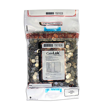 CoinLok Tamper-Evident Coin Bags, 14-1/2" x 25", Clear, Pack Of 100 Bags