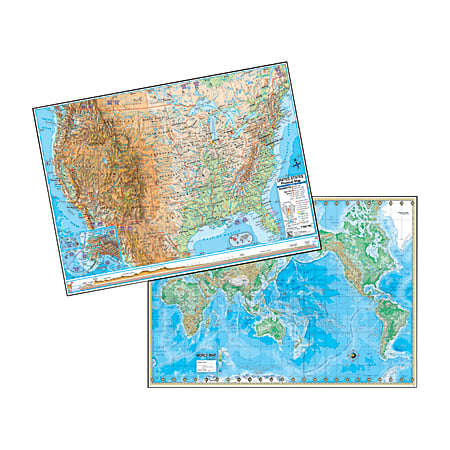 Kappa Map Group U.S. And World Physical Rolled Laminated Map Set, 48" x 36"