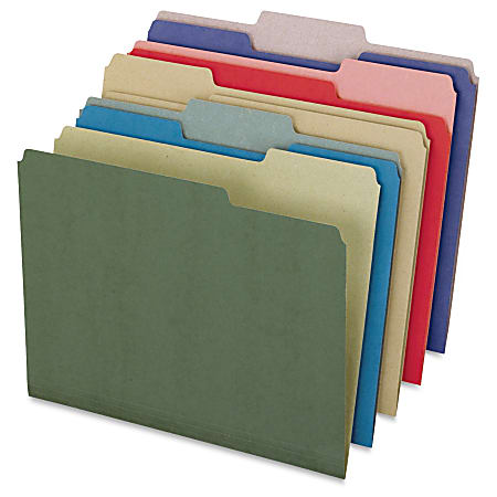 Pendaflex Recycled Colored File Folders - Letter - 8 1/2" x 11" Sheet Size - 1/3 Tab Cut - Assorted Position Tab Location - 11 pt. Folder Thickness - Paper Stock - Green, Blue, Natural, Red, Violet - Recycled - 50 / Box