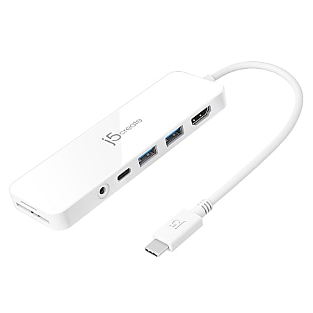 j5create USB-C Multi-Port Hub With Power Delivery, White,
