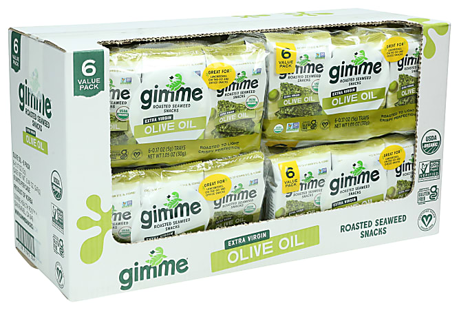 Gimme Roasted Organic Seaweed Snacks, Extra Virgin Olive Oil, 0.17 Oz, Total Qty 48
