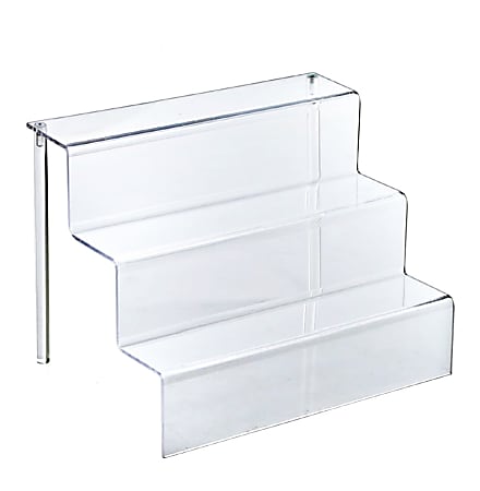 Azar Displays 3-Tier Step Display Stands, 8 3/4"H x 12"W x 8 1/2"D, Clear, Pack Of 4