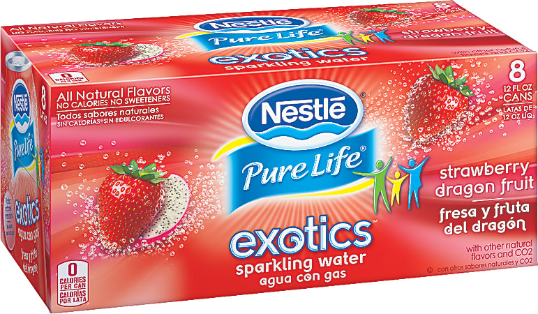 Nestlé Waters Pure Life Exotics Sparkling Water, Strawberry Dragonfruit, 12 Oz, Case Of 24