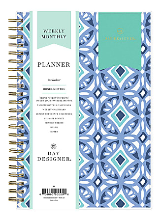 Blue Sky™ Day Designer Weekly/Monthly PP Planner, 5" x 8", Tile, January To December 2021, 101410