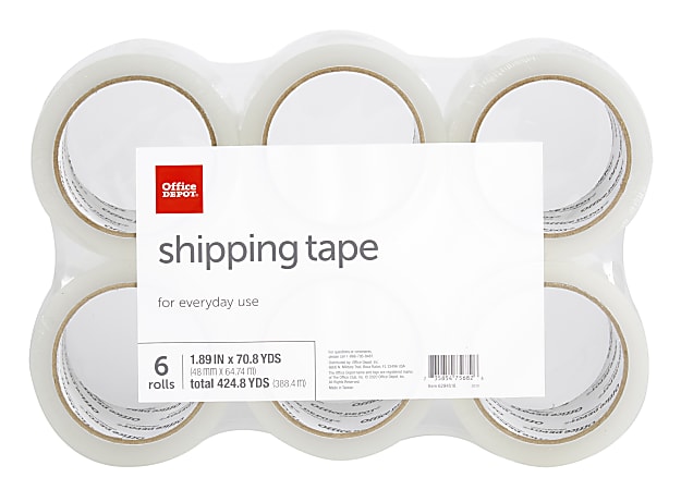Office Depot® Brand Shipping Packing Tape, 1.89" x 70.8 Yd, Clear, Pack Of 6 Rolls