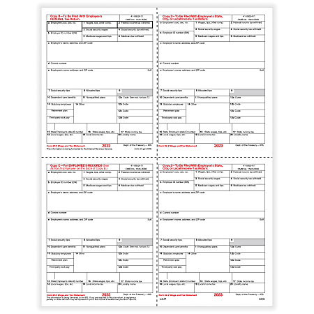 ComplyRight® W-2 Tax Forms, 4-Up (Box Format), Employee’s Copies B, C, 2 & 2 Combined, Laser, 8-1/2" x 11", Pack Of 2,000 Forms