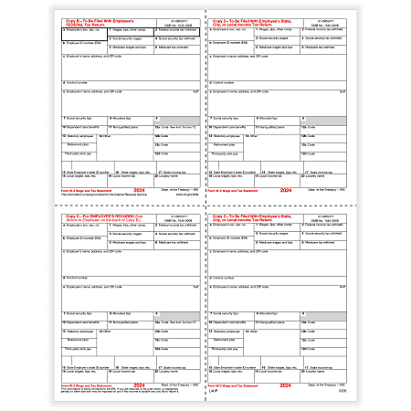 ComplyRight® W-2 Tax Forms, 4-Up (Box Format), Employee’s Copies B, C, 2 & 2 Combined, Laser, 8-1/2" x 11", Pack Of 2,000 Forms