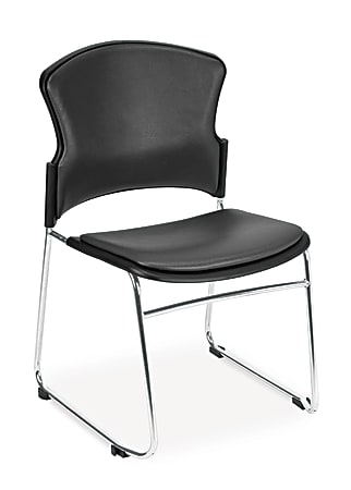 OFM Multi-Use Anti-Microbial Anti-Bacterial Stack Chairs, Charcoal/Chrome, Set Of 4