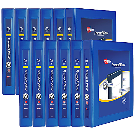 Avery® Frame View Heavy-Duty EZD Ring Binders, 1" Rings, 37% Recycled, Navy Blue, Case Of 12 Binders