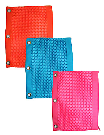 Inkology Neon Mesh Fashion Binder Pencil Pouches, 10" x 7", Assorted Colors, Pack Of 6 Pouches