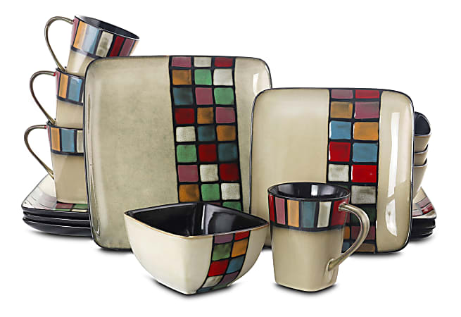 Elama 16-Piece Stoneware Dinnerware Set, Color Melange