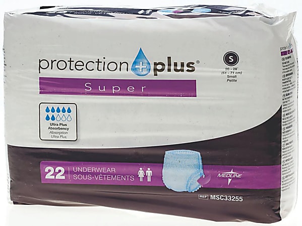 Protection Plus Super Protective Disposable Underwear, Small, 20 - 28", White, 22 Per Bag, Case Of 4 Bags