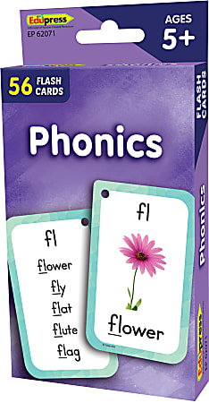 Teacher Created Resources Flash Cards, Phonics, 3-1/8" x 5-1/8", Total Qty 56