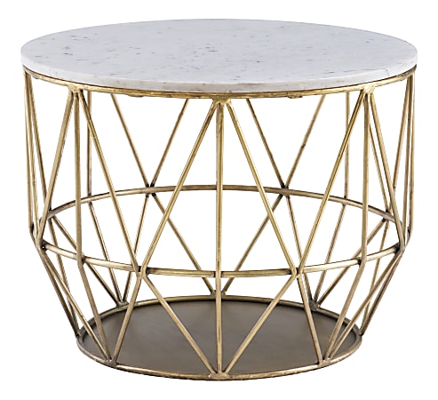 Powell Ancken Metal Wire Side Table With Marble Top, 18"H x 24"W x 24"D, Gold