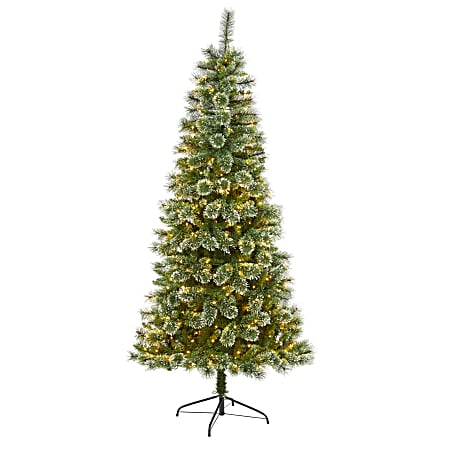 Nearly Natural Wisconsin Slim Snow Tip Pine Artificial Christmas Tree, 7’H
